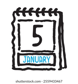 5 January date calendar - A simple yet elegant line art illustration of a date calendar captures the essence of organization and timekeeping. The clean lines and minimalistic design