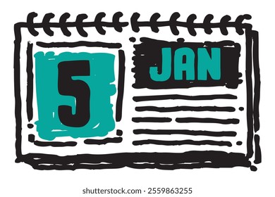 5 January date long table calendar - A simple yet elegant line art illustration of a table date calendar captures the essence of organization and timekeeping and note lines sketch art 