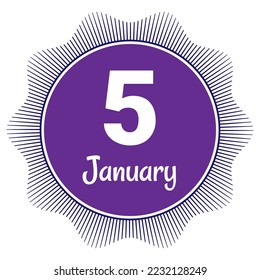 5. Januar, Meldedatum. Nützliches Design für Kalender- oder Veranstaltungswerbung. EPS10 Datei, Vektorgrafik. Einzeln auf weißem Hintergrund. 