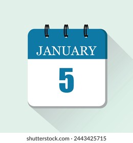 5 de enero icono de calendario diario plano. Plantilla de calendario vectorial para los días de enero. Cartel para el día y el mes.