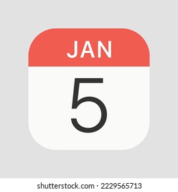 Icono del 5 de enero aislado en segundo plano. Símbolo de calendario moderno, simple, vector, icono para el diseño de sitios web, aplicación móvil, ui. Ilustración vectorial