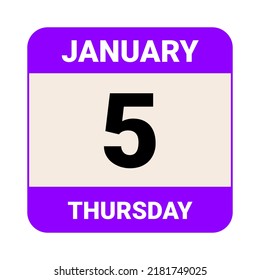 5 January, Thursday. Date template. Useful design for calendar or event promotion. Vector illustration EPS 10 File