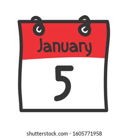 5 January. Vector flat daily calendar icon. Date and time, day, month. Holiday