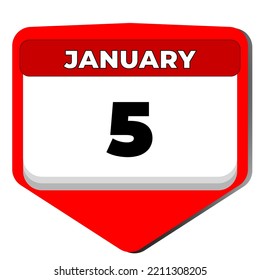 5 January vector icon calendar day. 5 date of January. Fifth day of January. 5th date number. 5 day calendar. Five date. Vector illustration