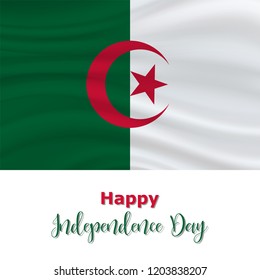 5 July, Algeria Independence Day background in national flag color theme. Celebration banner with waving flag. Vector illustration