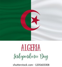5 July, Algeria Independence Day background in national flag color theme. Celebration banner with waving flag. Vector illustration