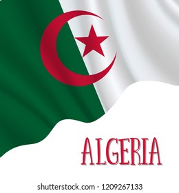 5 July, Algeria Independence Day background in national flag color theme. Celebration banner with waving flag. Vector illustration