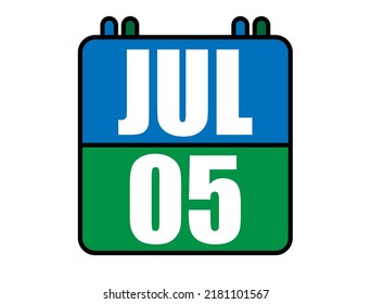 5 july calendar. Blue and green calendar page for july days. Vector isolated on white background.