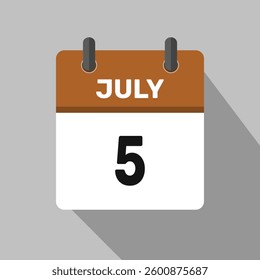 5 july calendar icon vector month date illustration design