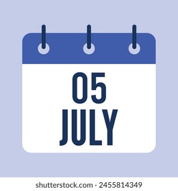 5 July Calendar, Isolated Vector Calendar.