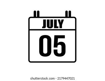5 july calendar. Simple calendar page for the month of July. Black vector on white background.