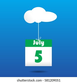 5 july calender icon with cloud paper