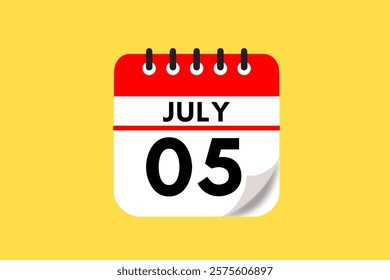 5 July month single day vector, illustration, calendar with red, black, white and yellow color background calendar July 5