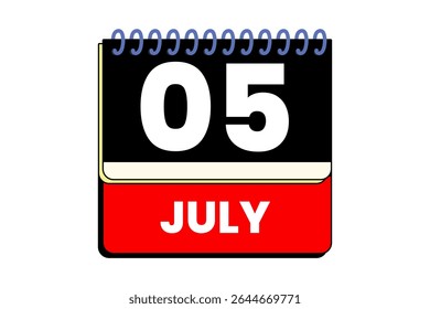 5 july month single day vector, illustration, calendar with red, black, yellow and white color background calendar icon of july 5