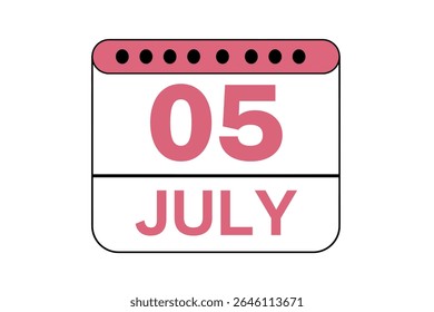 5 july month single day vector, illustration, calendar with peach, black and white color background calendar icon of july 5
