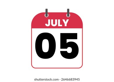 5 Juli Monat einzelner Tag Vektor, Illustration, Kalender mit roten, schwarzen und weißen Farbe Hintergrund Kalender Symbol vom 5 Juli