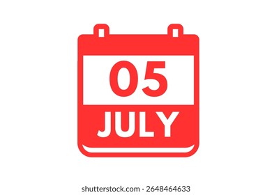 5 july month single day vector, illustration, calendar with red and white color background calendar icon of july 5