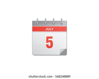 5 July red calendar vector illustration on white background