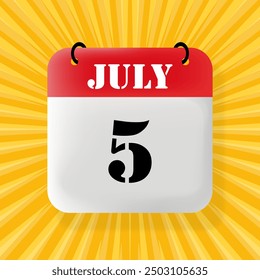 5 july. Speech bubble with calendar 2024, 2025. Year, month, day, week, time management. Planning concept. 3d illustration. Pop art style. Vector line icon for Business and Advertising