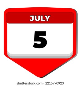 5 July vector icon calendar day. 5 date of July. Fifth day of July. 5th date number. 5 day calendar. Five date. Algeria independence, Venezuela independence