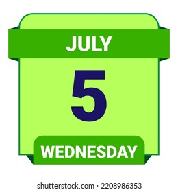 5 July, Wednesday. Date template. Useful design for calendar or event promotion. Vector illustration EPS 10 File. Isolated on white background.