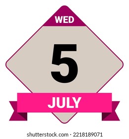 5 July, Wednesday. Date template. Useful design for calendar or event promotion. Vector illustration EPS 10 File. Isolated on white background.