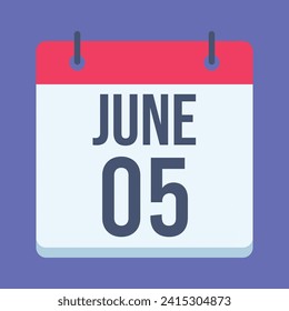 5. Juni-Kalender. blauer Hintergrund. Vektorkalender.
