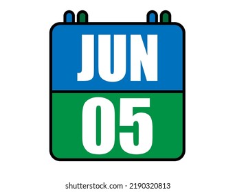 5 June calendar. Blue and green calendar page for June days. Vector isolated on white background.