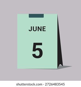 Icono de fecha de calendario de 5 de junio Ilustración vectorial mínima de calendario de escritorio