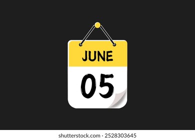 5 de junho calendário ícone página de texto mensal web design em amarelo, vermelho, preto e branco fundo vetor, ícone, ou ilustração com o mês de junho 5