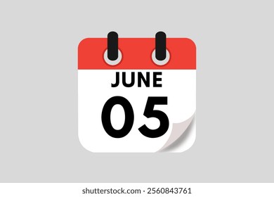 5 June calendar icon text page monthly web design on red, white, black and ash background vector, icon, or illustration with the month of June 5
