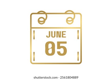 5 June calendar icon text page monthly web design on golden and white background vector, icon, or illustration with the month of June 5