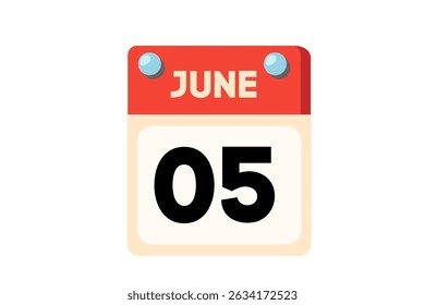 5 June calendar icon text page monthly web design on Coral, Peach, Black, Blue and White background vector, icon, or illustration with the month of June 5