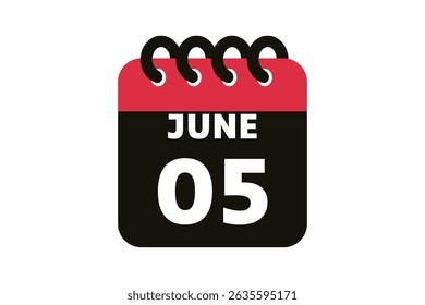 5 June calendar icon text page monthly web design on red, black and white background vector, icon, or illustration with the month of June 5