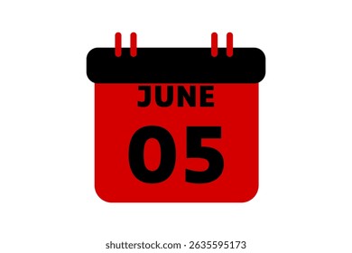 5 June calendar icon text page monthly web design on red, black and white background vector, icon, or illustration with the month of June 5