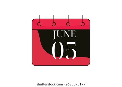 5 June calendar icon text page monthly web design on red, black and white background vector, icon, or illustration with the month of June 5