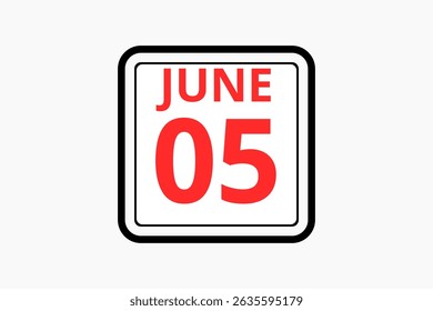 5 June calendar icon text page monthly web design on red, black and white background vector, icon, or illustration with the month of June 5