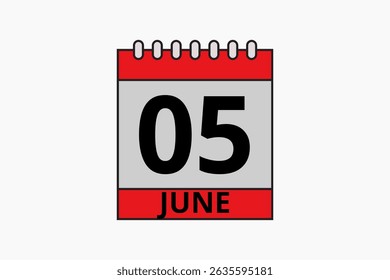 5 June calendar icon text page monthly web design on red, black and white background vector, icon, or illustration with the month of June 5