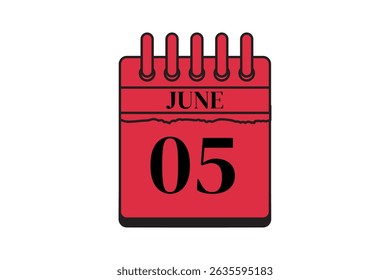 5 June calendar icon text page monthly web design on red, black and white background vector, icon, or illustration with the month of June 5