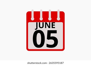5 June calendar icon text page monthly web design on red, black and white background vector, icon, or illustration with the month of June 5