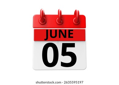 5 June calendar icon text page monthly web design on red, black and white background vector, icon, or illustration with the month of June 5