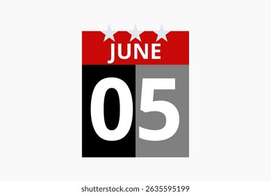 5 June calendar icon text page monthly web design on red, black and white background vector, icon, or illustration with the month of June 5