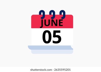 5 June calendar icon text page monthly web design on red, black and white background vector, icon, or illustration with the month of June 5