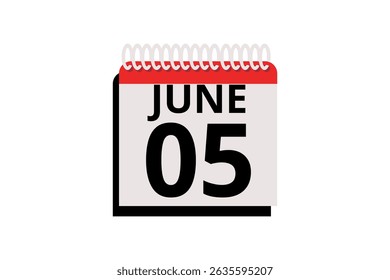 5 June calendar icon text page monthly web design on red, black and white background vector, icon, or illustration with the month of June 5
