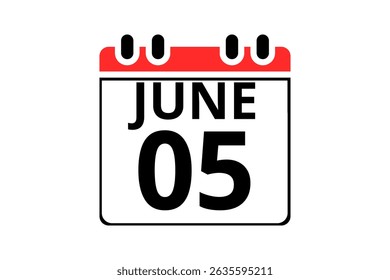 5 June calendar icon text page monthly web design on red, black and white background vector, icon, or illustration with the month of June 5