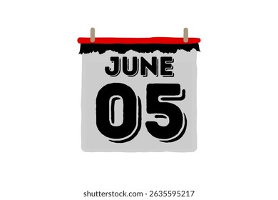 5 June calendar icon text page monthly web design on red, black and white background vector, icon, or illustration with the month of June 5