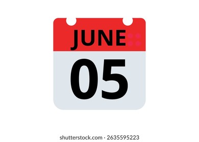 5 June calendar icon text page monthly web design on red, black and white background vector, icon, or illustration with the month of June 5