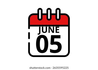 5 June calendar icon text page monthly web design on red, black and white background vector, icon, or illustration with the month of June 5