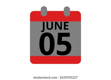 5 June calendar icon text page monthly web design on red, black and white background vector, icon, or illustration with the month of June 5