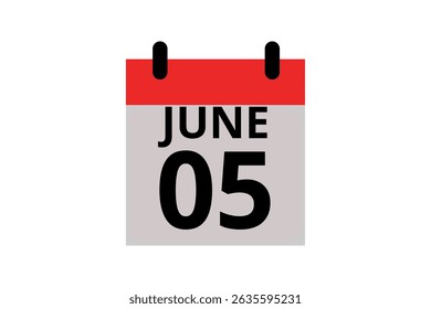 5 June calendar icon text page monthly web design on red, black and white background vector, icon, or illustration with the month of June 5